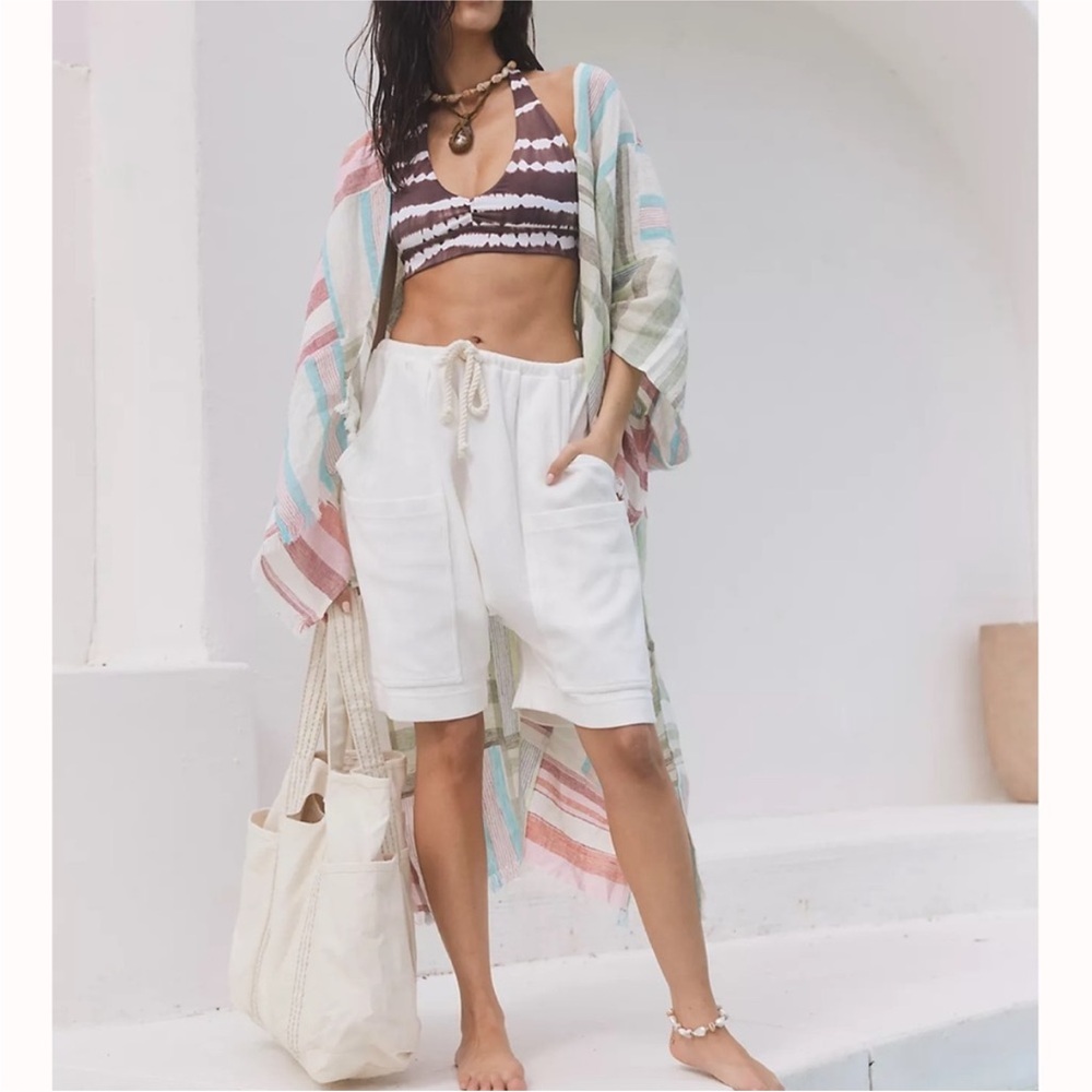 Free People Patchwork Sail‎ Away 100% Linen Kimono One Size